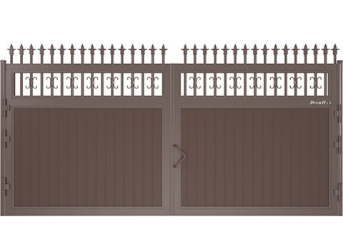 Щит з піками та вензелями з вертикальним розташуванням сендвіч-панелей Вуличні розсувні ворота з піками та вензелями з вертикальним розташуванням сендвіч-панелей